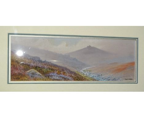 D H Pinder, 'The Lyd, Dartmoor', a signed and titled watercolour, 10 x 32cm, R J Lugg 'Moorland Stream', signed watercolour, 