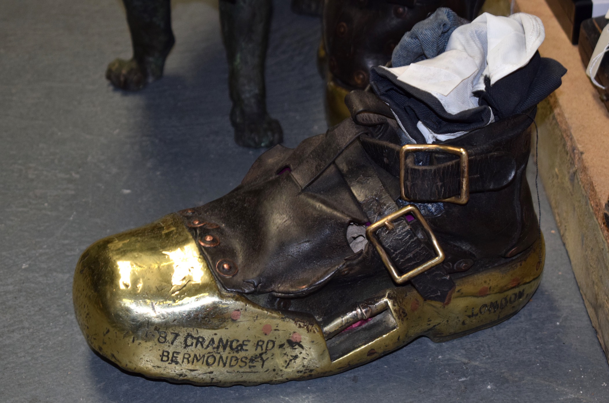 A RARE PAIR OF ANTIQUE DIVING BOOTS. 35 cm long.
