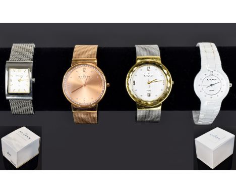 Skagen - Denmark Gents and Ladies Steel Mesh Bracelet Watches. All Made with Crystallised Swarovski Elements ( 4 ) In Total. 