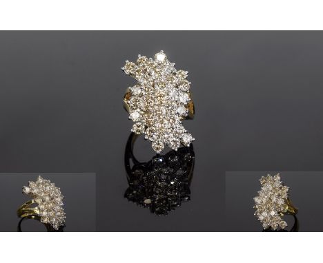 A Large and Impressive 14ct Gold Diamond Cluster Ring, Set With A Cluster Of 32 Round Modern Brilliant Cut Diamonds, Estimate