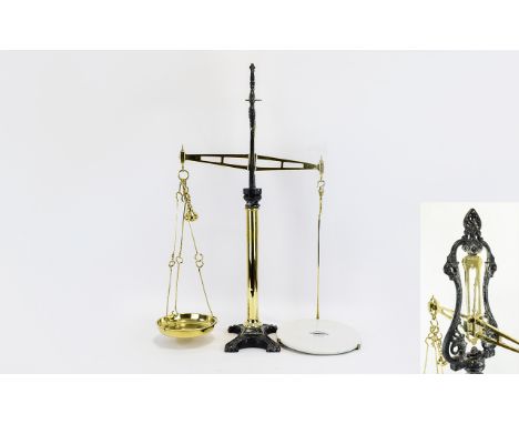 Vintage Berry and Warmington English Cast Iron, Brass and Porcelain Scales. Marked Toweigh 418, Berry and Warmington, Manches