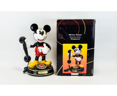 Disney's Mickey Mouse Animated Talking Telephone In Original Box. Features Mickey's Head and Arm Actually Move When Calls are