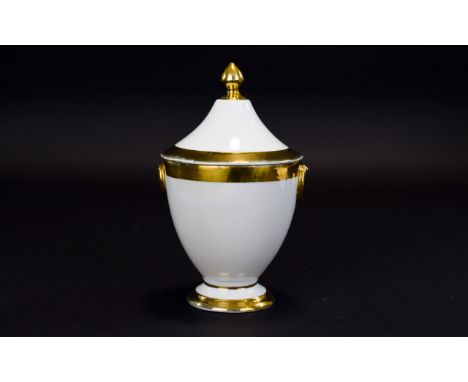French First Empire 1804 - 1815 Period Sevres Style White and Gold Sugar Bowl with Lid. Script to Underside of Bowl. Stands 7
