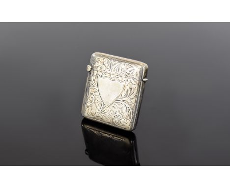 Edwardian - Period Silver Combined Hinged Vesta and Lighter with Chased Floral Decoration to Case. Vacant Cartouche. Hallmark