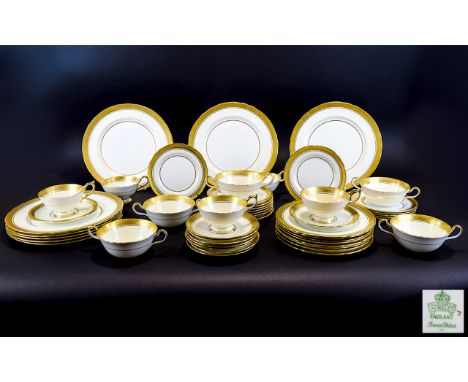 Aynsley Part Tea Service Pattern no. B3830, 'Sandringham' Cream ground with intricate double banded gilt trim. 54 pieces to i