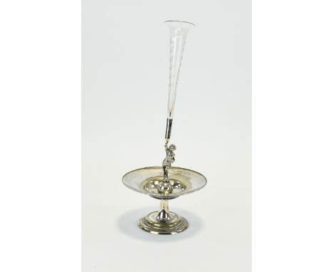 Silver Plated Figural Epergne, With Single Trumpet Shaped Glass Posy Holder, Height 14 Inches