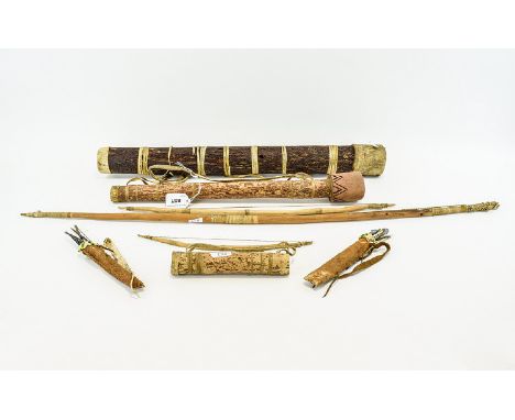 A Collection Of Bushman's Tools A varied collection of traditional bushman's hunting devices to include arrows, bows and casi