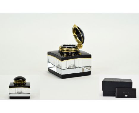 Mont Blanc Meisterstuck Crystal Glass Inkwell with Mont Blanc Emblem to One Corner. Complete with Mont Blanc Box, Outer Card 