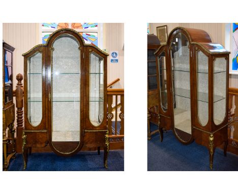 A Fine Mid 20th Century Burr Walnut and Ormolu Mounted Display Cabinets In The French 19th Century Style, With Dome Shaped To