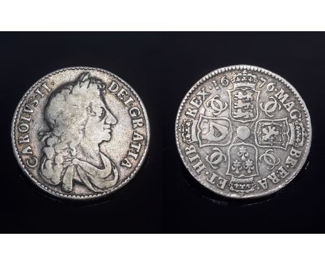 Charles II Silver Half Crown. Date 1676, Portrait G V F, Obverse Higher Grade. Eagle Legend Very Clear, Good Tone and Patina 