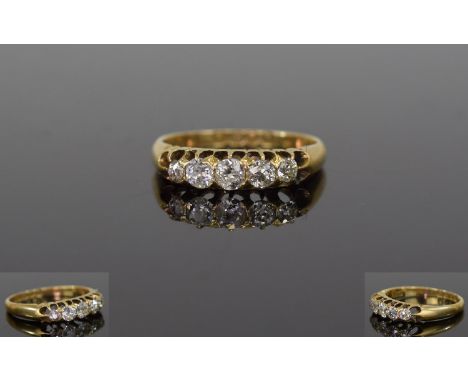 Victorian 18ct Gold Ladies 5 Stone Diamond Ring, Cushion  cut diamonds, est. 75 pts. Hallmarked London 1897. 