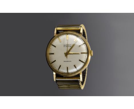 Summit - Swiss 21 Jewels Incabloc Gents 9ct Gold Cased Mechanical Wrist Watch with Attached Gold Plated Expanding Bracelet. F