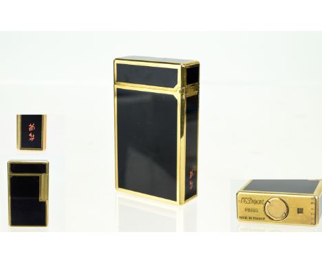 Dupont Of Paris Nice Quality 1970's 18ct Gold Plated And Black Enamel Gas Lighter No. 2028 BS. Please see photo. 2.25 inches 