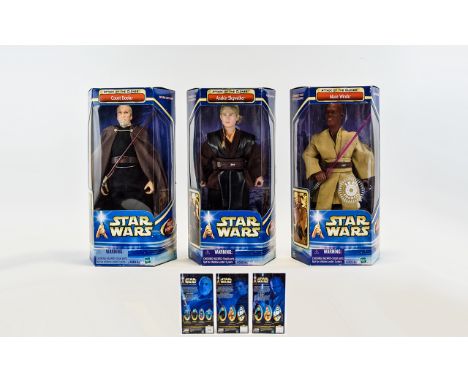 Hasbro Star Wars Attack Of The Clones Larger Scale Three Action Figures. Dates 2002 to include, Count Dooku, 12 inches high, 