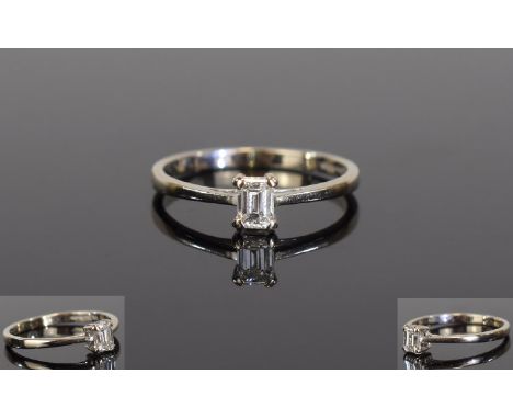 18ct White Gold Diamond Solitaire Ring, Set With A Emerald Cut Diamond, Comes Complete With IGI Diamond Report Stating The Di