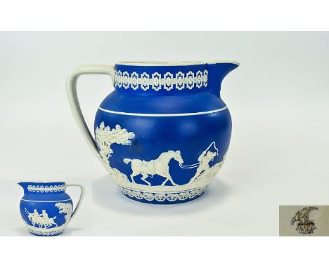 Copeland Spode Wonderful Quality Blue and White Milk Pitcher, Produced In The 1890's Jasperware Design. In Very Fine Detail H