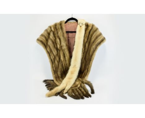 Vintage Large Mink Stole/Shoulder Wrap And Full Pelt Stole Two items in total, the first a large golden brown 1960's wrap, th