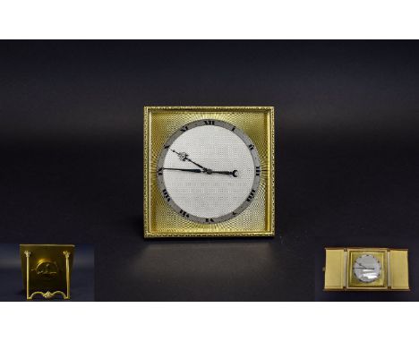 Goldsmiths and Silversmiths Company Ltd Superior Quality Art Deco Period Travelling Gilt Brass Strut Clock with 8 day movemen