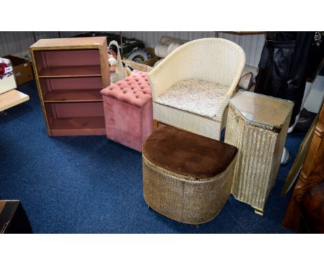 Small Collection of Lloyd Loom Bedroom Furniture comprising commode (as new condition), bookcase and linen chest. Together wi