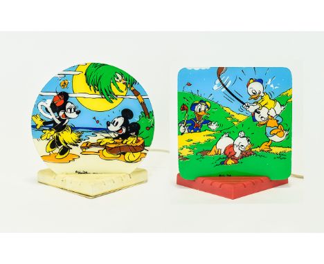 Vintage Walt Disney Rare Bakelite Lamps 1. Mickey & Mini Mouse In Hawai Dress on Beach with Mickey Mouse Playing the Guitar 2