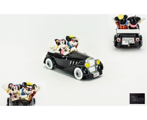 Disney Schmid Hand Painted Mickey Mouse  & Mini Mouse Musical Ceramic Car. Reg Plate to Back Reads ' Hollywood or Bust ' Reg 