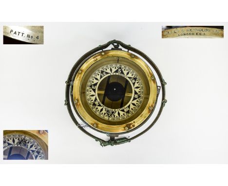 Ships Brass Compass mounted in gimbals, the dial inscribed Lilley & Reynolds LD, London, E.C.3