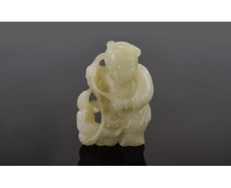 Antique Period Chinese White Jade Boy Pendant of Fine Quality. From a Private Collection. Size - 2.5 Inches High, 6.3 cm. Exc