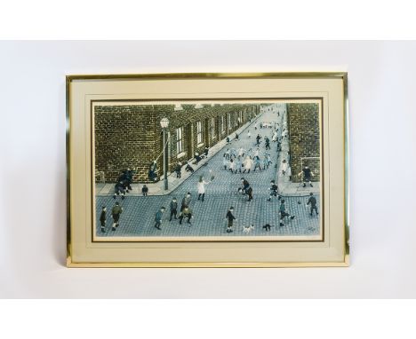 Pencil Signed Print By Tom Dodson 'Friday Night' Large print framed and mounted under glass depicting a lively street scene w