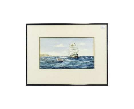 R Ormerod Framed Watercolour, Seascape, Galleon Of The Coast. 10 x 18 Inches