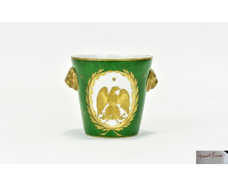 French First Empire 1804 - 1815 Period Pot In Green and Painted Gold with Twin Gold Lions Mask Handles and Impressive Eagle w