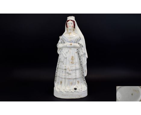 Staffordshire Large Historical and Impressive Figure of Queen Victoria of England. c.1850. She Stands Crowned with Veil, Ermi