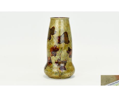 Doulton Lambeth Natural Foliage Ware Vase, Produced on a Large Scale Up to 1915. Real Leaves were Pressed Into The Still Soft