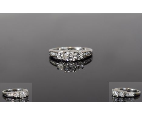 14ct White Gold Diamond Trilogy Ring, Set With Three Round Modern Brilliant Cut Diamonds, Diamonds G + Colour, VS Clarity. Cl