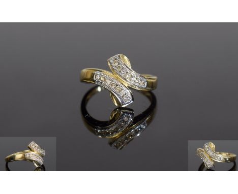 Ladies 9ct Gold Twin Channel Set Diamond Ring. Est 0.35 pts of Diamonds. 