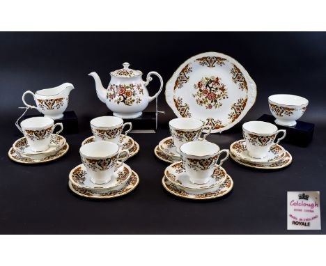 Colclough Bone China Tea Set Twenty Four piece set to include cake stand, cups, saucers, teapot, cake plate etc. White ground