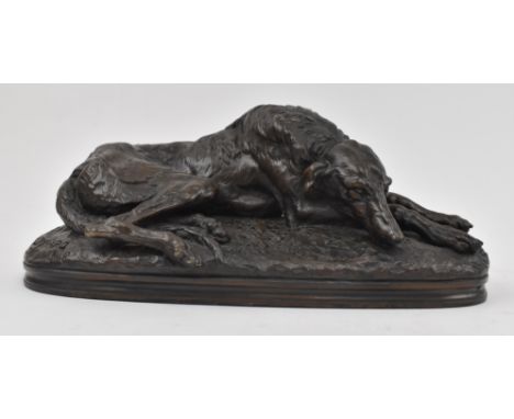Two early 20th century bronzed resin sculptures of hounds after bronzes by John Henry M. Furse and Joseph R. Gayrard. To incl