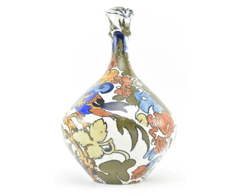 Frederick Rhead - a vintage 20th century Bursley ware Amstel ceramic vase. The hand painted vase with elongated neck and squa