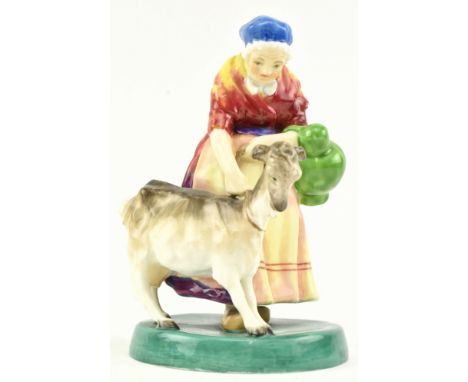 Royal Worcester - The Old Goat Woman - a 20th century hand painted fine bone china figurine of old woman with goat. Stamped t