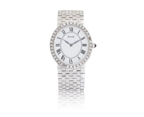 PIAGET REF. 9826, 18K WHITE GOLD AND DIAMONDAn 18k white gold and diamond-set sapphire set crown manual winding lady's wristw