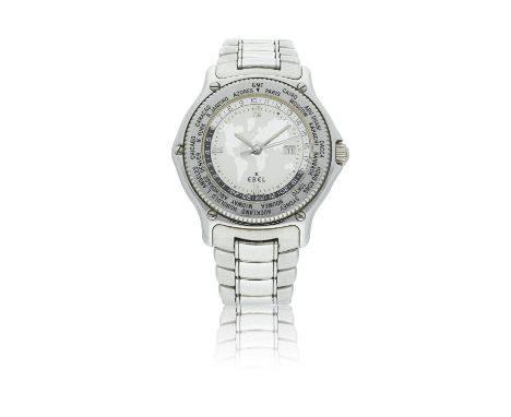 EBEL REF. 91249.13, VOYAGERA stainless steel tonneau shaped, self-winding, centre-seconds, with World Time and date wristwatc