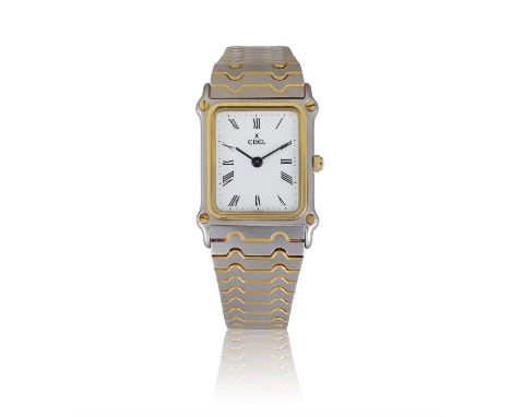 EBEL A stainless steel and gold rectangular wave, quartz bracelet watchYear : C. 1970 Dial : White with painted roman numeral