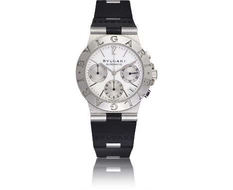 BVLGARI REF. CH35S, DIAGONOA stainless steel self-winding chronograph wristwatch with dateYear : C. 2000 Dial : White dial wi