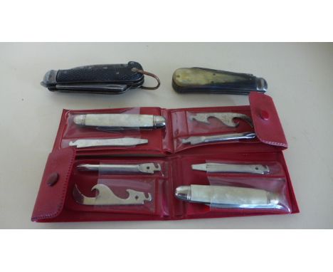 Four British made pocket penknives including a 1940's British Army issue knife and two cased multi tool Richards knives where