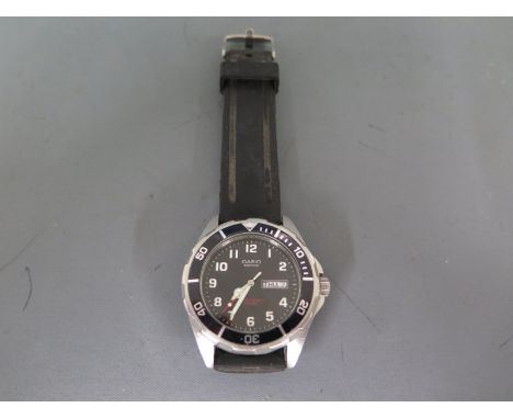 A Casio Edifice Automatic Divers watch water resistant to 200m black dial with Arabic numerals, centre sweep seconds with day