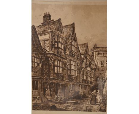 Charles Bird - St Peter's Hospital - A 19th Century etching depicting the hospital with two women walking outside, signed in 