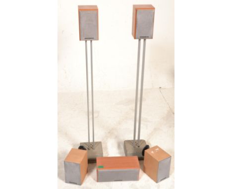 Hi-Fi - A group of five Mordaunt-Short surround sound speakers consisting of one long speaker, two floor standing and two wal