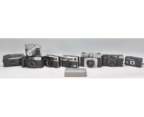 A group of vintage film cameras to include an Ilford Sportsman, a 56 X Instamatic camera, a Comet CMF Bencini, an Olympus AZ-