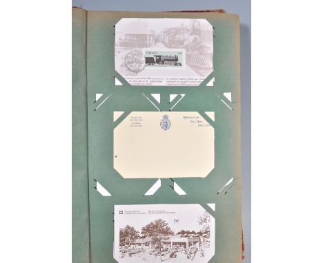 An early collection of postcards in album to include Railway Interest, Humour, topographical scenes to include Cheddar, Dunde