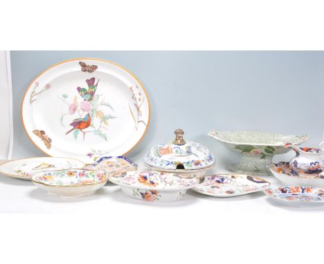 A mixed group of ceramic china items dating from the 19th Century to include an early Wedgwood plate and matching meat platte