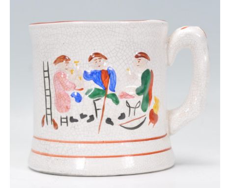 A 19th Century Staffordshire Pearlware ' Surprise Mug ' having a black painted frog / toad inside with handpainted decoration